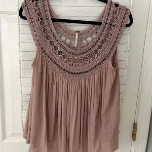 Free People Crochet Yoke Sleeveless Camisole - Dusty Rose